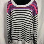 Maurice's  Sweater Gray Black Blue Pink Red Striped Long Sleeve Scoop Neck XL NWT Photo 0
