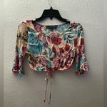 For Love & Lemons  Floral  Pink and Blue Tie Front Crop Top XS Photo 2