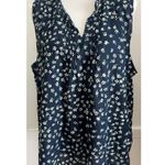 Loft • Navy Floral Ruffle Tie Neck Tank Top Photo 2