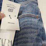 ZARA NWT Distressed Relaxed Cropped Blue Jeans size US 6 Photo 3