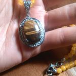 Tiger's Eye and Yellow Quartzite Beaded Stainless Steel Pendant Necklace Photo 7