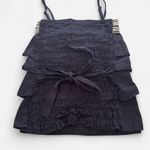 None Vintage Y2K Ruffle Tank | Black Aztec Embroidered Boho Top | Square Neck | Small Photo 3