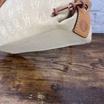 Dooney & Bourke Dooney Bourke Small DB Tassel Zip Top Tote Sand Tan Canvas Saddle Tan Leather Photo 7