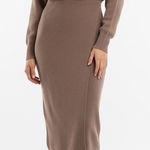 CHERFLY Brown Knit Wrap Midi Dress Batwing Sleeve V Neck Size M Size M Photo 0