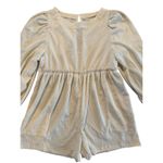 Textured Cream Long Sleeve Romper Women’s Large Puff Sleeve Keyhole Back Dressy Photo 2