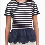 Kate Spade Striped Eyelet Peplum Top XL navy white Photo 0