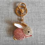 Pink Rabbit Bling Rhinestone Keychain or Charm Key —Makes a great Gift ~NEW~ Photo 2