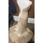 David's Bridal  Bridesmaid Dress Size 4 Beige Satin Charmeuse sleeveless prom Photo 5