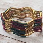 Vintage Bracelets / Bangles Stunning Set of Gold Tone, Dark Red, Green Photo 1
