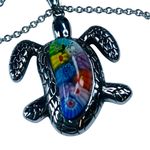 Sea Turtle Necklace Stainless Steel Multicolor Millefiori Floral Center 20 inch Photo 0