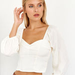 TCEC  Fab'rik Kynlee‎ Cropped Puff Sleeve Blouse Women's Large Cream Smocked NWT Photo 0