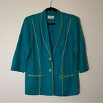 Vintage Teal Linen Blazer w/ Neon Green Piping Size M Photo 5