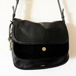 Fossil Peyton Large Double Flap Crossbody Black Leather and Suede Bag Purse Key Photo 9
