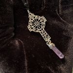 Vintage amethyst set silver earrings metal bracelet Celtic cross necklace EUC Purple Photo 3