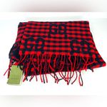 Gucci  644365 Red Blue Wool Jacquard Check GG Diamcheck Logo UNISEX Fringe Scarf Photo 1