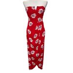 EXPRESS  Red Strapless Palm Floral Print Dress 2 Wrap Skirt Slit Boning‎ Photo 1