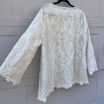 John Mark Velvet Eyelet Embroidered Flare 3/4 Sleeve Tunic Top Ivory White XL Photo 8