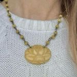 Rose Carved Necklace Vintage Bohemian “Liza” Brown Tan Stone Beaded Boho Chic Photo 2