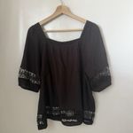 Karen Rogers Peasant Lace Trim Top Chocolate Brown Boho Square Neck Blouse XL Photo 1