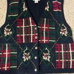 Christopher & Banks Women's Festive Plaid Sweater Vest  L Photo 1