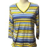 Caribbean Joe  Petite Medium 3/4 Sleeve Top Blue Yellow Photo 0