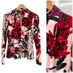 Tommy Hilfiger  Pink Red Black Floral Print Button Down Career Blouse Size Medium Photo 12