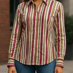 New York & Co. Women’s Stretch Collared  Long Sleeve Glitter Striped  Size M Photo 0