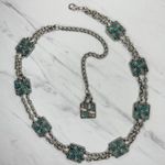 Faux Turquoise Studded Square Silver Chain Link Belt One Size (OS) ✨ Photo 0