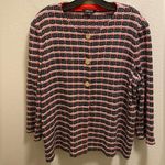 Misook  Red, White & Black Tweed Knit Gold Button Front Geometric Jacket Size XL Photo 0