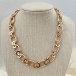 Chunky Oval Link Chain Necklace Rose Gold Textured Statement Choker jewelry Photo 2