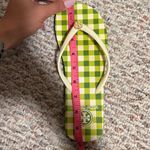 Tory Burch Flip Flop Slip Strap Green Plaid Checkered Sandals- Size 8 Photo 6