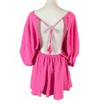Aerie  Hot Pink Crinkle Gauze Mini Dress L Balloon Sleeve Cottagecore Photo 2