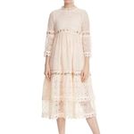 Maje Blush Pink Roso Gold Grommet Lace Tiered Half Sleeve Midi Dress size 1 / S Photo 1