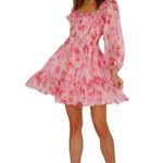 Hello Molly Aura Check Printed Ruffle Long Sleeve Dress Pink Size 6 NWOT Photo 5