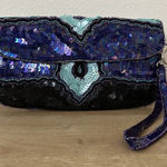 Ecote Beaded Purple Blue Shiny Metal Glamour Sequin Wallet Clutch Wristlet Vtg Photo 0