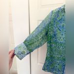 Gretchen Scott Designs Boyfriend Shirt Watteau Kelly/Blue Chiffon Blouse Large Green Photo 7