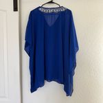 Chico's Chico’s Women’s Royal Blue Kaftan Tunic Blouse Beaded Sheer Swim Coverup Bling Photo 1