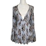 Free People  Speak Easy light blue floral v-neck bell-sleeve top size S Photo 1