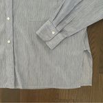 Vince  Linen Blend Split Back Boxy Pinstripe Button Down Shirt Blue and White M Photo 1
