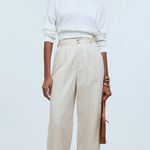 Madewell The Harlow Wide Leg Pant Linen Twill Harvest Moon Beige US 12 NWT Photo 0