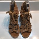 Lucky Brand  Women’s Genevie Leather Suede Tan Brown Cage Lace-Up Open Toe Heels Photo 1