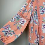 Moa Moa Top Women 2X Peach Floral V-Neck Long Sleeve Blouse Cottage Crochet Trim Photo 2