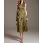 SABINA MUSAYEV Isabello Plisse Midi Dress, Moss Green, Medium Green Photo 2