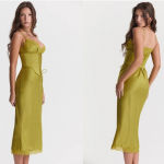 House Of CB HOUSE OF‎ CB 'Salma' Chartreuse Satin Slip Dress green /Size XS NWOT Photo 3
