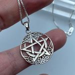 Crescent Celtic Moon With Pentagram Sterling Silver Necklace Box Chain Photo 1