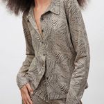 ZARA Jacquard Brown Black Button Down Shirt Wide Pants Photo 0