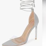 Azalea Wang Lexie Crystal Rhinestone Stiletto Heels Blue Gray Sandal Strappy 7.5 Photo 0