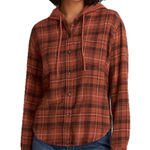 American Eagle  Hooded Plaid Flannel Shirt Size X-Small Earth Tones Photo 0