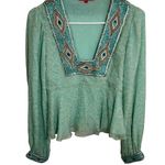 Nikka Silk Peplum Blouse Peacock Beaded Teal Green M Blue Size M Photo 0