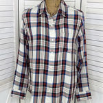 Levi's Levi’s Tartan Plaid Boyfriend Fit Button Front Shirt White Red XS Photo 0